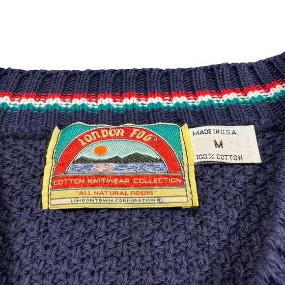 Vintage London Fog Knit Sweater Men's Medium USA Made 90s Fisherman Grandpa - Picture 4 of 9